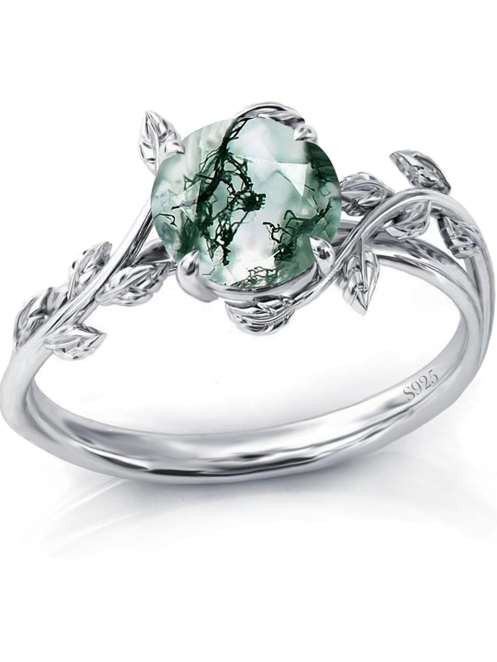 Sterling Silver Green Moss Agate Leaf Ring. MANY SIZES